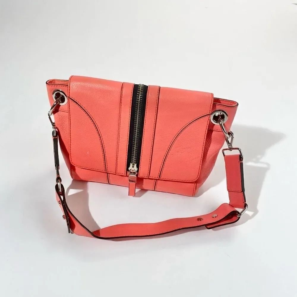 Milly coral leather statement zipper shoulder bag